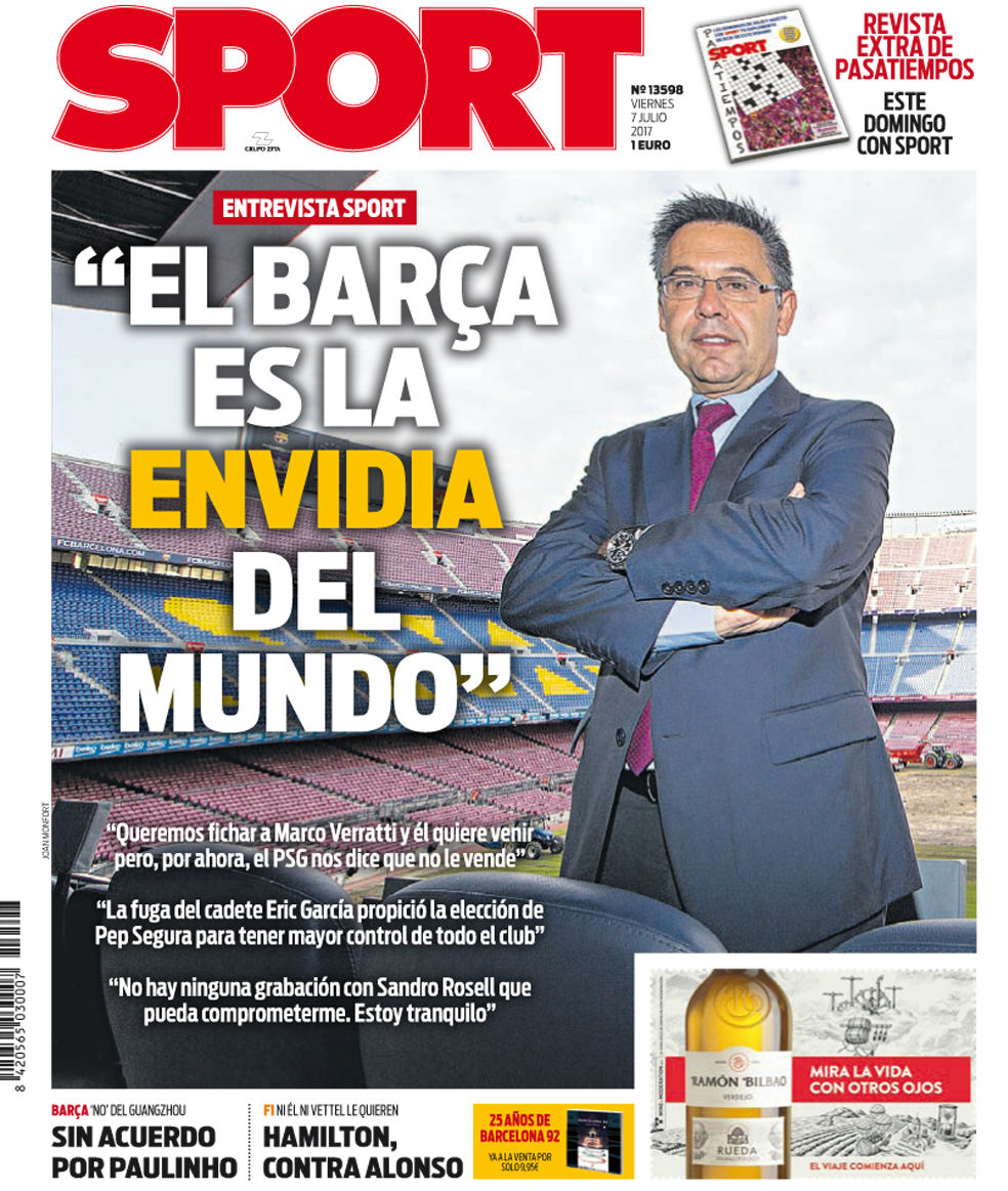 17年7月07日 金 のバルセロナスポーツ紙 バルトメウ 説明する Blaugrana