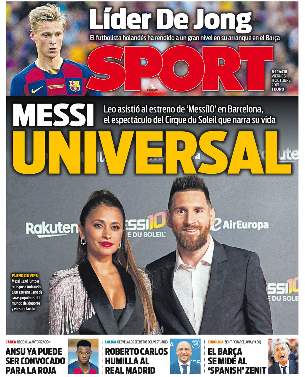 19年10月11日 金 のバルセロナスポーツ紙 Messi10 By シルクドソレイユ Blaugrana